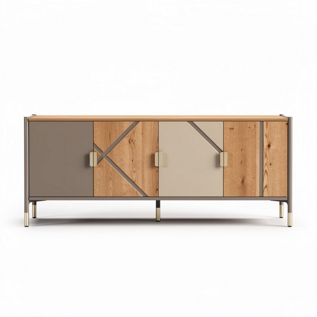 Stolik RTV z drewna i metalu w kolorze naturalnym 150 x 45 x 70cm