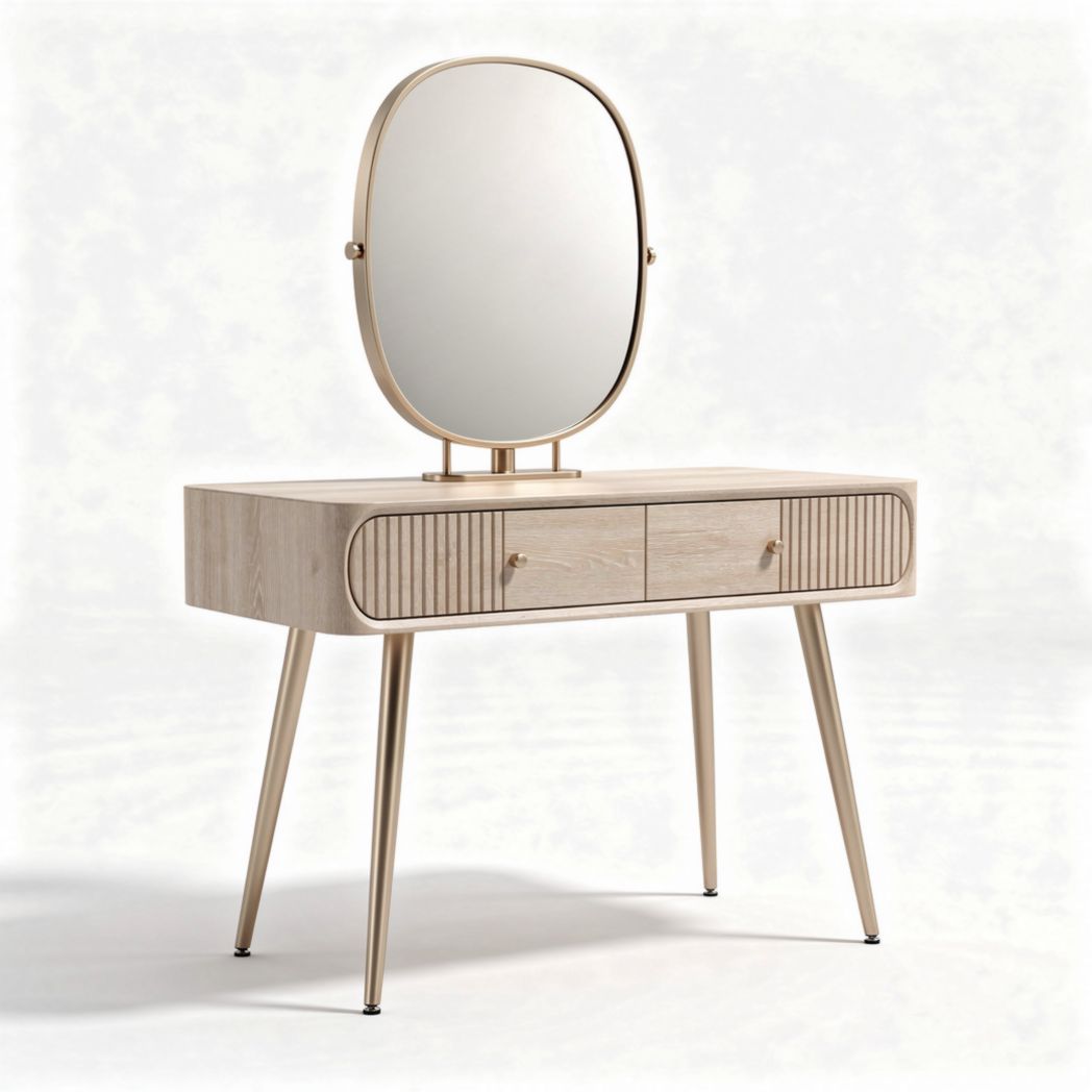 Toaleta z lustrem owalnym w kolorze naturalnym 100 x 40 x 75cm