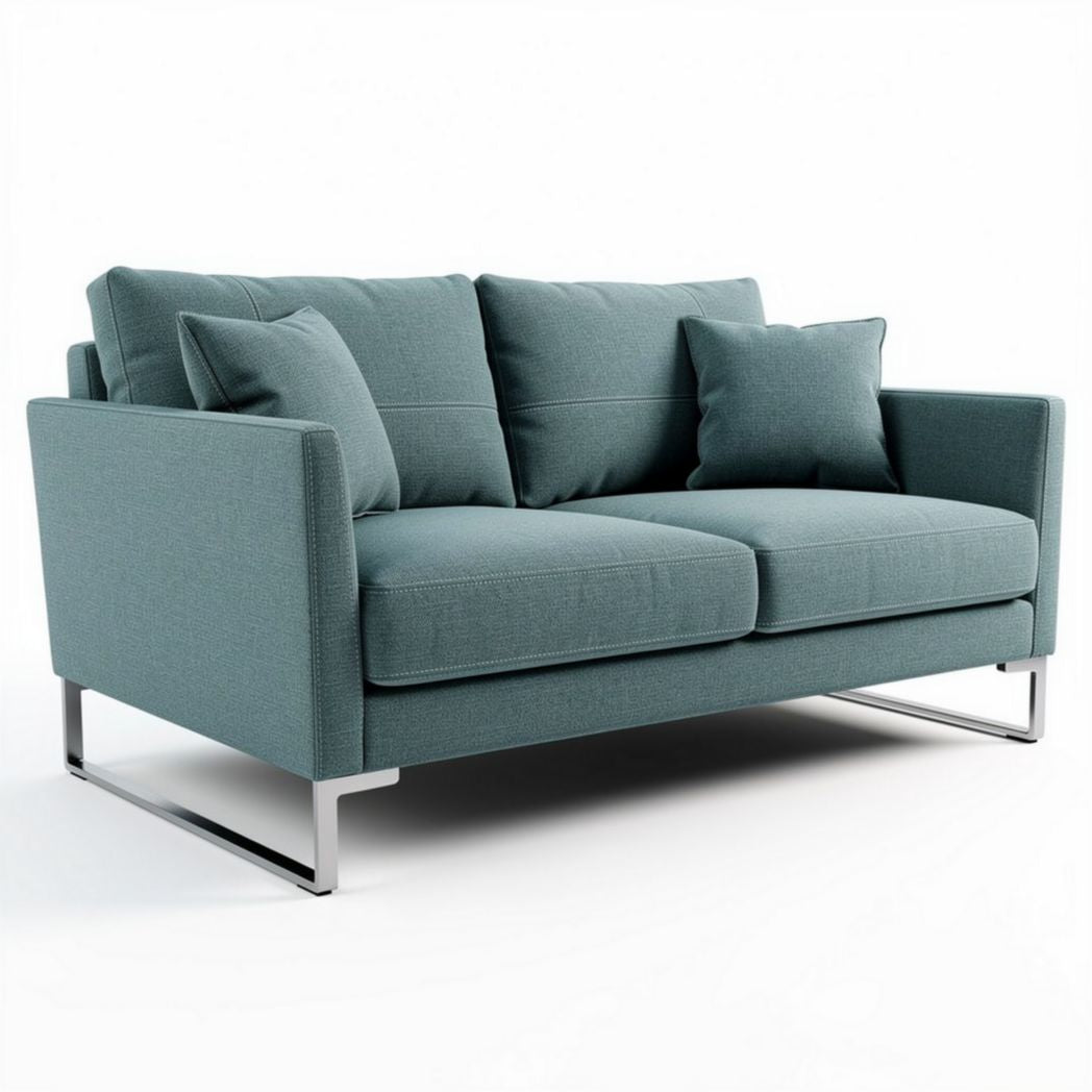 Sofa dwuosobowa w kolorze niebieskim z poduszkami 150 x 80 x 75cm